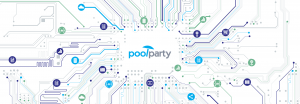 PoolParty logo and diagram of linked data in a network